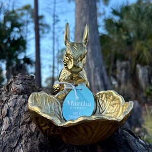 Martha Stewart Brass Bunny Cabbage Candy Dish Decor Accessory Easter Gold Bowl